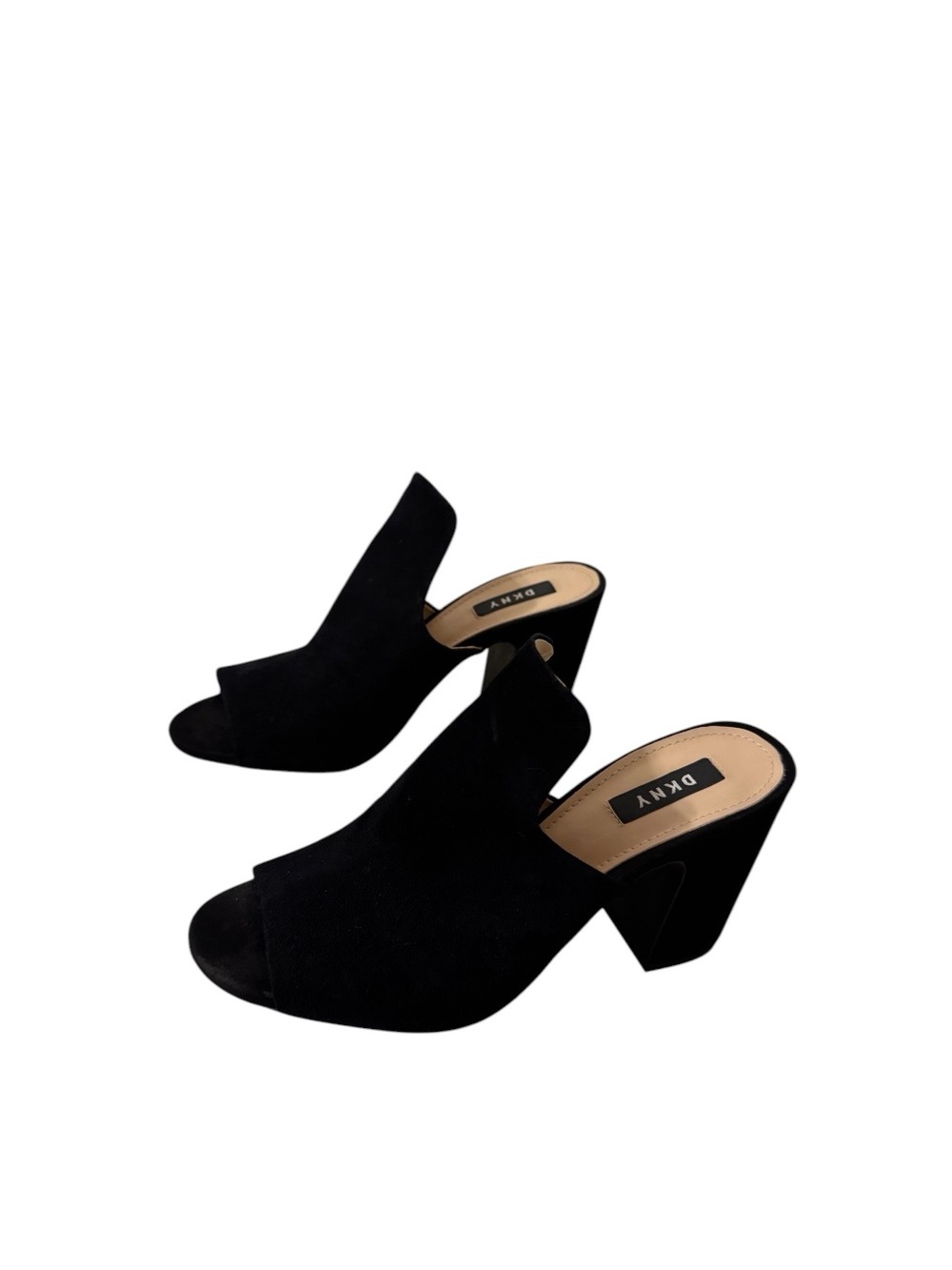 Dkny Black Suede Peep-Toe Block Heel Mules size 8